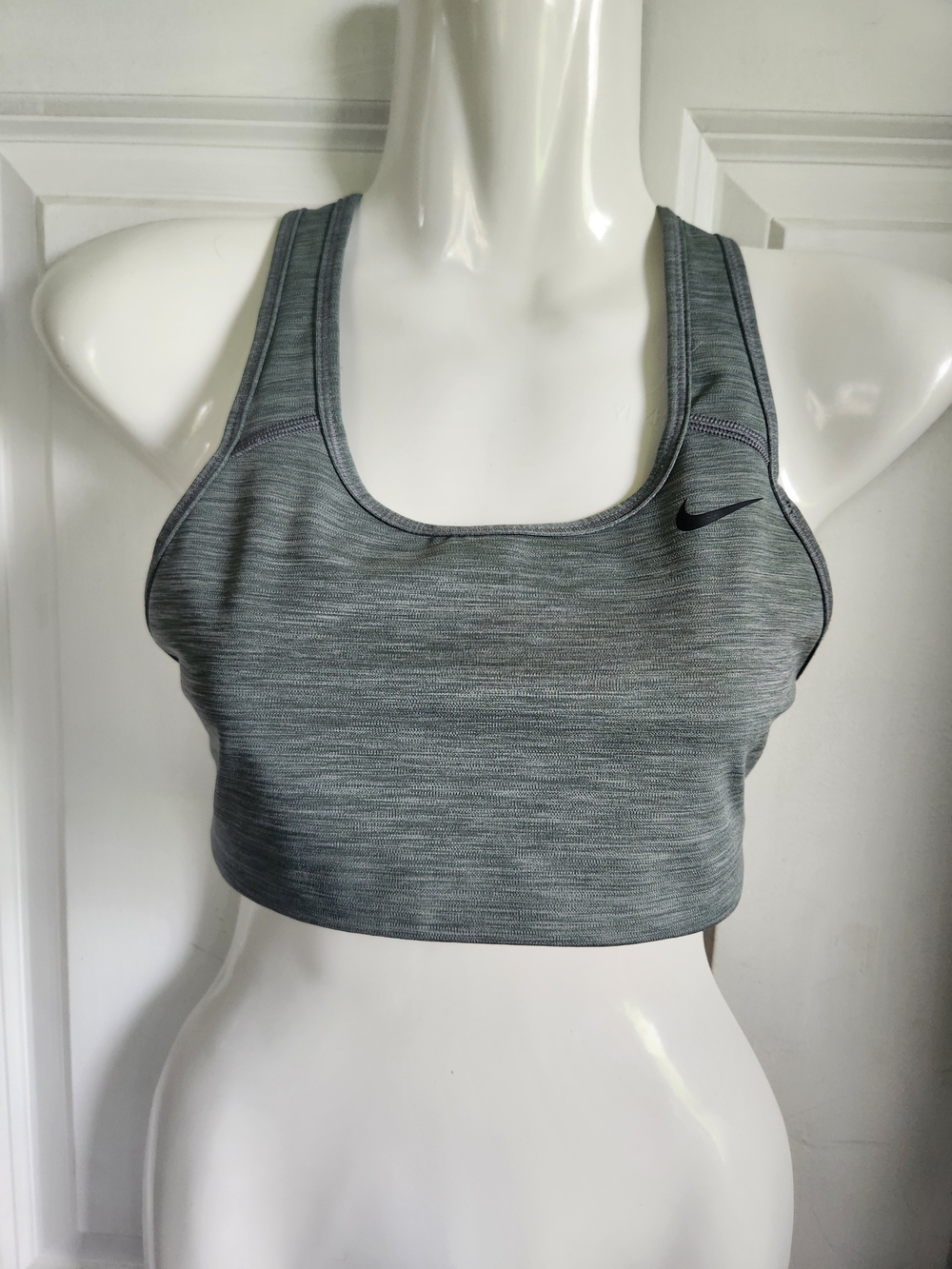 Nike Heather Grey Racerback Sports Bra with Black Swoosh
